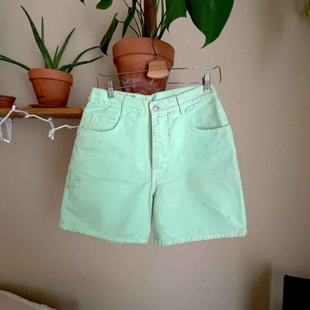 Wave vintage mint green high waisted denim shorts